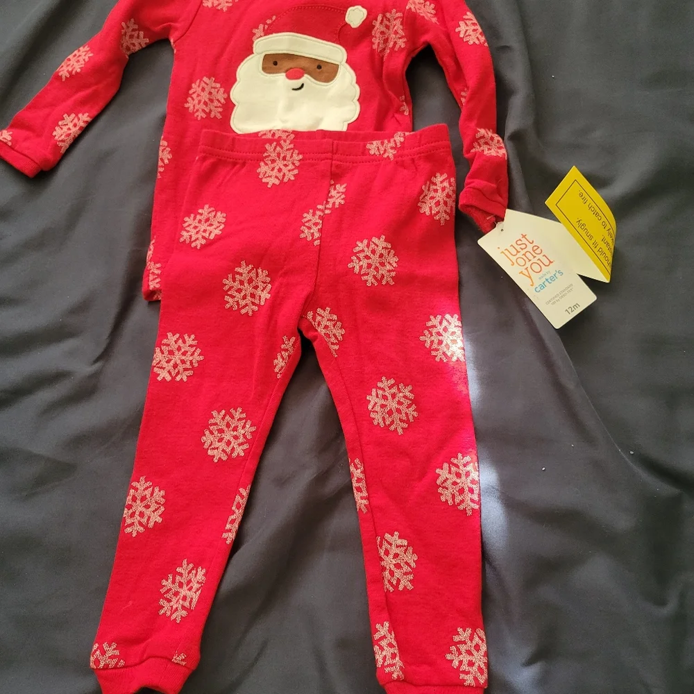 NEW With Tags 12 Months Baby Girls Cat & Jack 2 Christmas Pajamas Black Santa